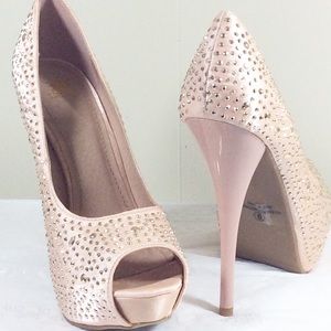 Shiekh | Pink Platform Heels w/ Gold Rhinestones